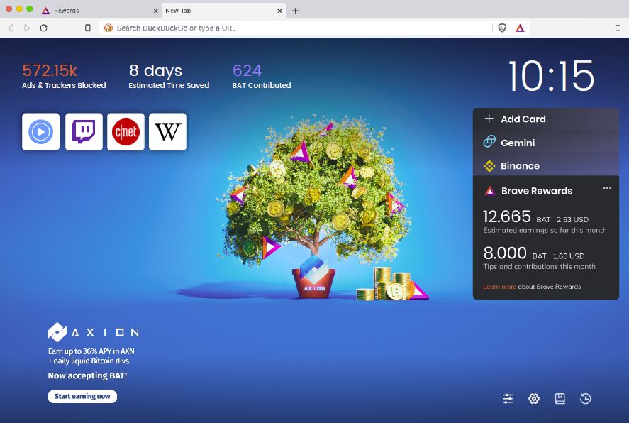Brave Browser running Axion